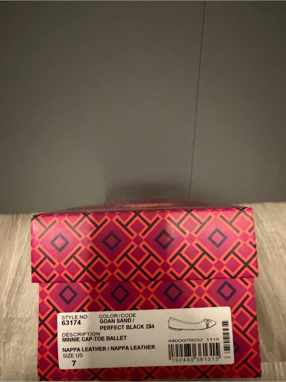 Tory Burch Pink and Black Reva Cap-Toe Leather Flats